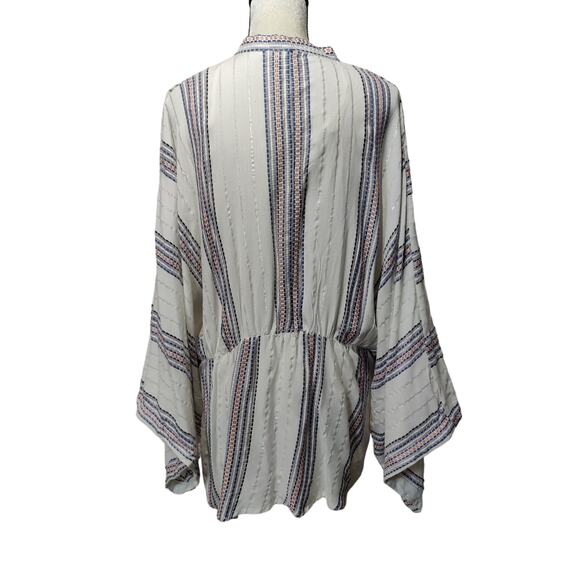 Sim & Sam Women's Sz L/XL White Blue Metallic Beach Cover Up Kimono Open Front - Picture 6 of 6